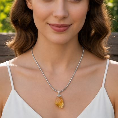 Energía de Abundancia y Luz (collar citrino plata de ley rodado)