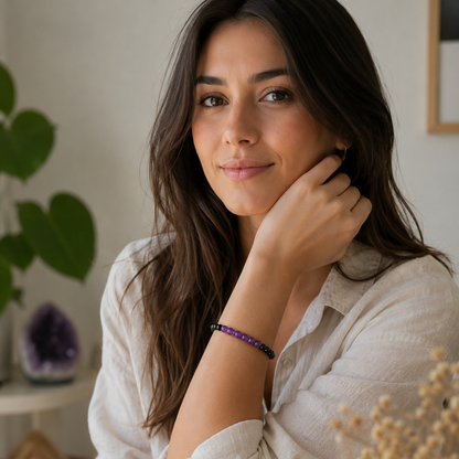 Protección Absoluta, Calma y Paz Interior – Pulsera Amatista y Turmalina Negra