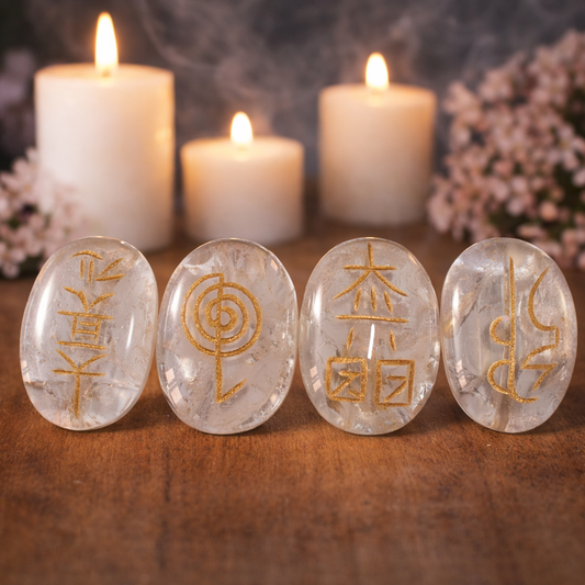 JUEGO SIMBOLOS REIKI CUARZO BLANCO 3,5 CM