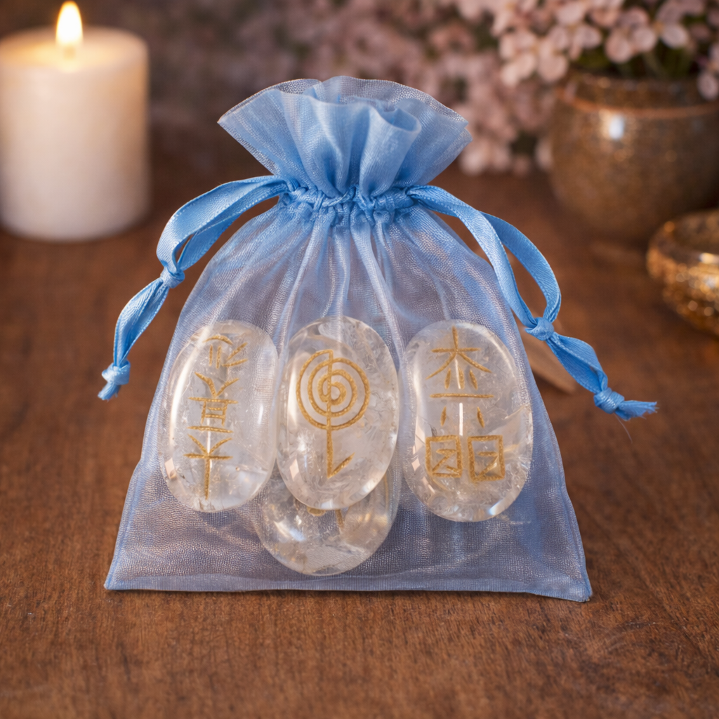 JUEGO SIMBOLOS REIKI CUARZO BLANCO 3,5 CM