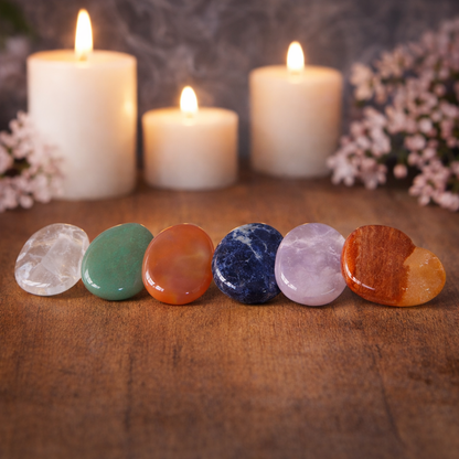 Set piedras chakras planos 3cm