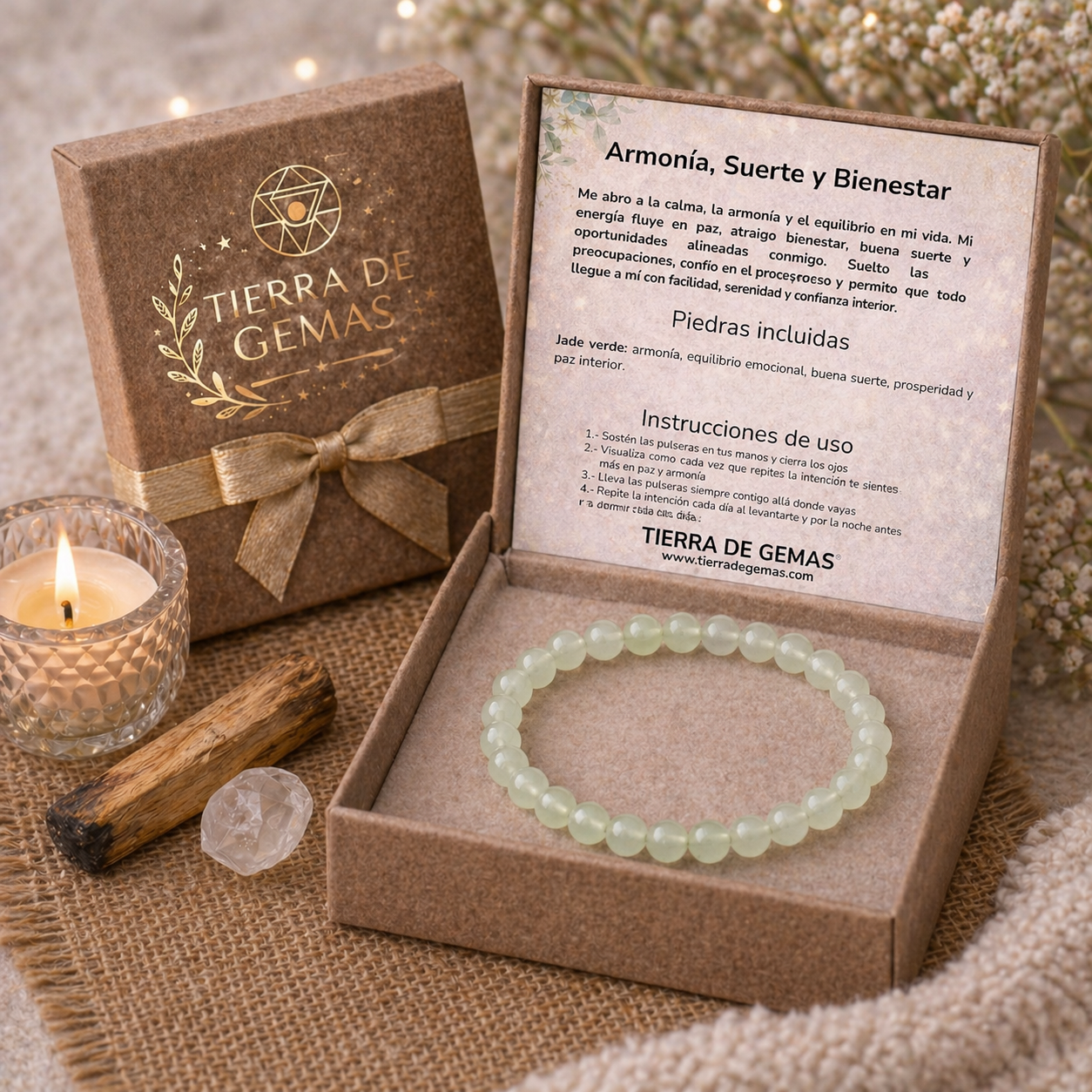 Armonía, Suerte y Bienestar (pulsera jade verde bolas 6mm)