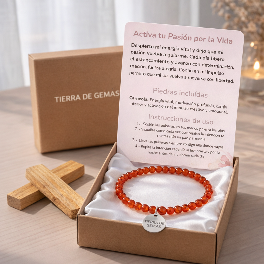 Activa tu Pasión por la Vida (pulsera carneola bolas 4mm)
