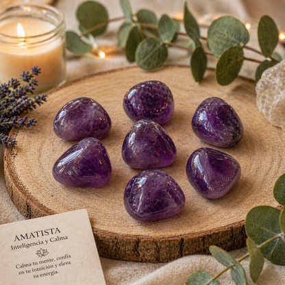 Calma mental, intuición y protección energética (7 piedras amatista Rodado 2-3 cm)