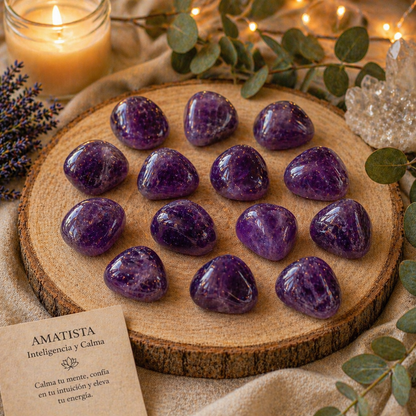 Calma mental, intuición y protección energética (12 piedras amatista Rodado 2-3 cm)