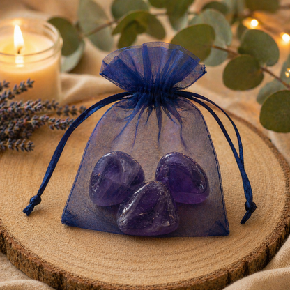 Calma mental, intuición y protección energética (3 piedras amatista Rodado 2-3 cm)