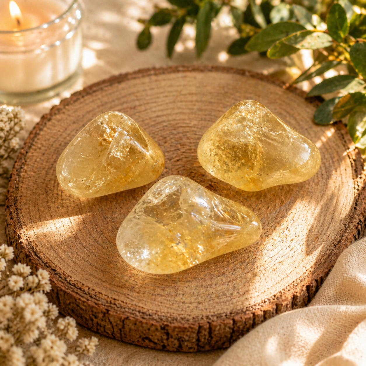 Abundancia, alegría y energía positiva (3 piedras de citrino rodado 2-3 cm)