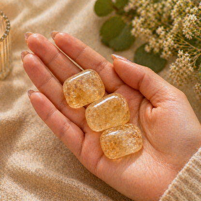 Abundancia, alegría y energía positiva (3 piedras de citrino rodado 2-3 cm)