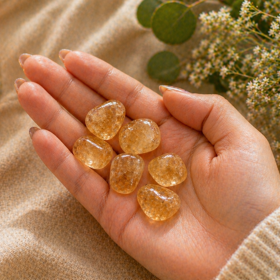 Abundancia, alegría y energía positiva (7 piedras de citrino rodado 2-3 cm)