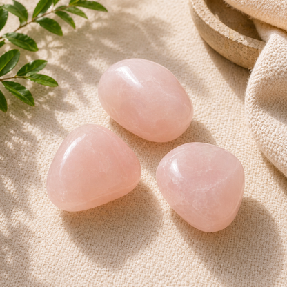 Amor Propio y Sanación Emocional (3 piedras de cuarzo rosa rodado 2-3 cm)