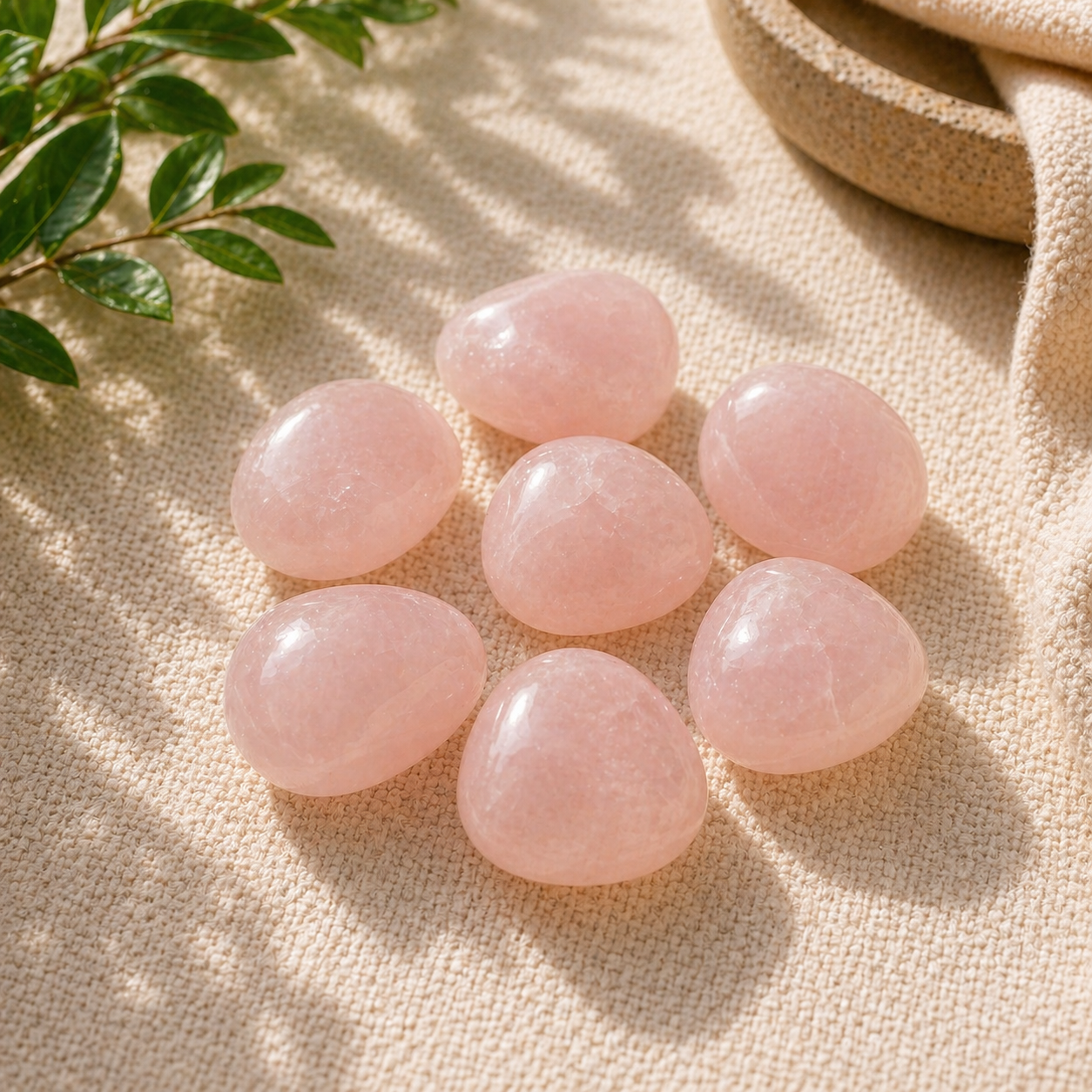 Amor Propio y Sanación Emocional (7 piedras de cuarzo rosa rodado 2-3 cm)
