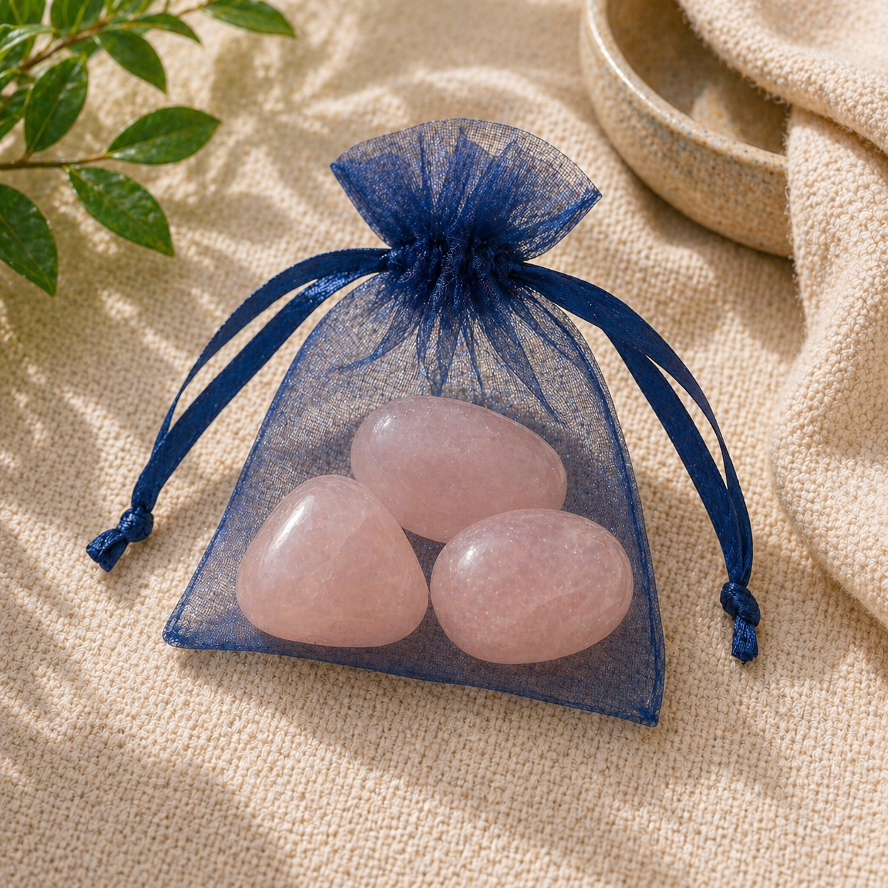 Amor Propio y Sanación Emocional (3 piedras de cuarzo rosa rodado 2-3 cm)
