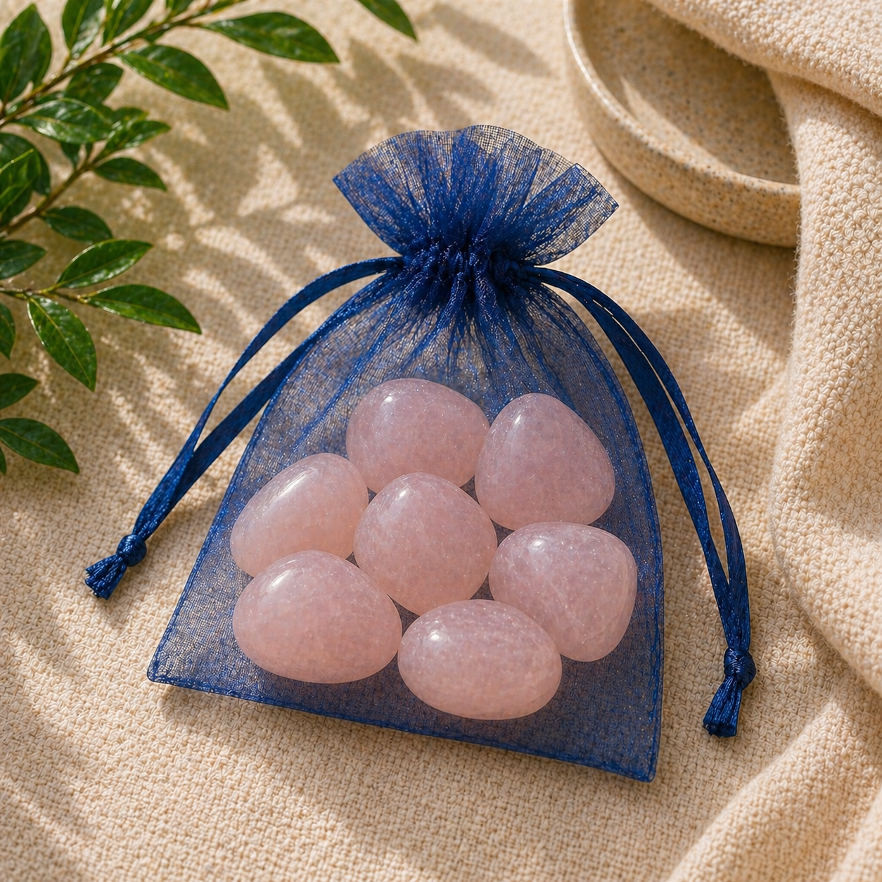 Amor Propio y Sanación Emocional (7 piedras de cuarzo rosa rodado 2-3 cm)