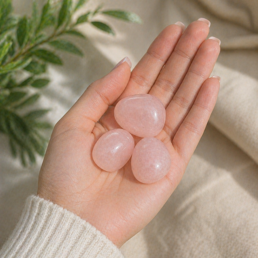 Amor Propio y Sanación Emocional (3 piedras de cuarzo rosa rodado 2-3 cm)