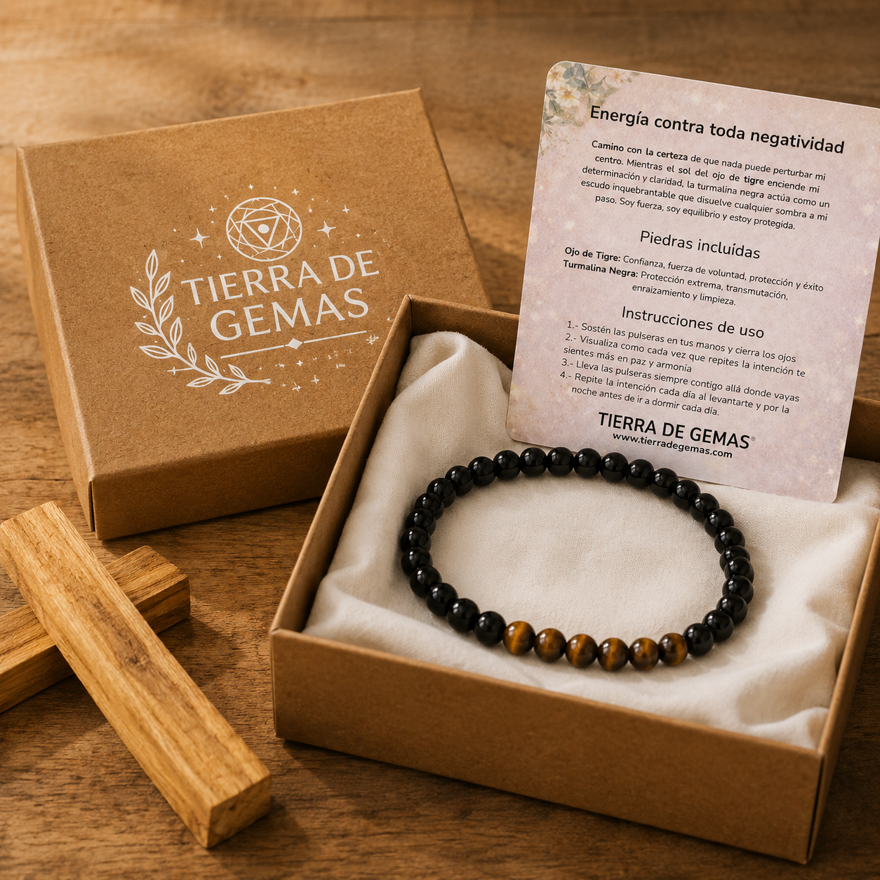 Protección Absoluta y Fuerza Interior – Pulsera Ojo de Tigre y Turmalina Negra