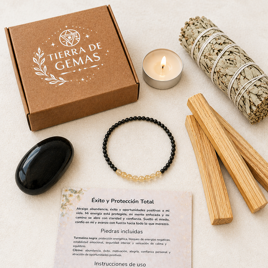 Éxito y Protección Total (pulsera Citrino Con turmalina negra bolas 4mm, ritual completo)