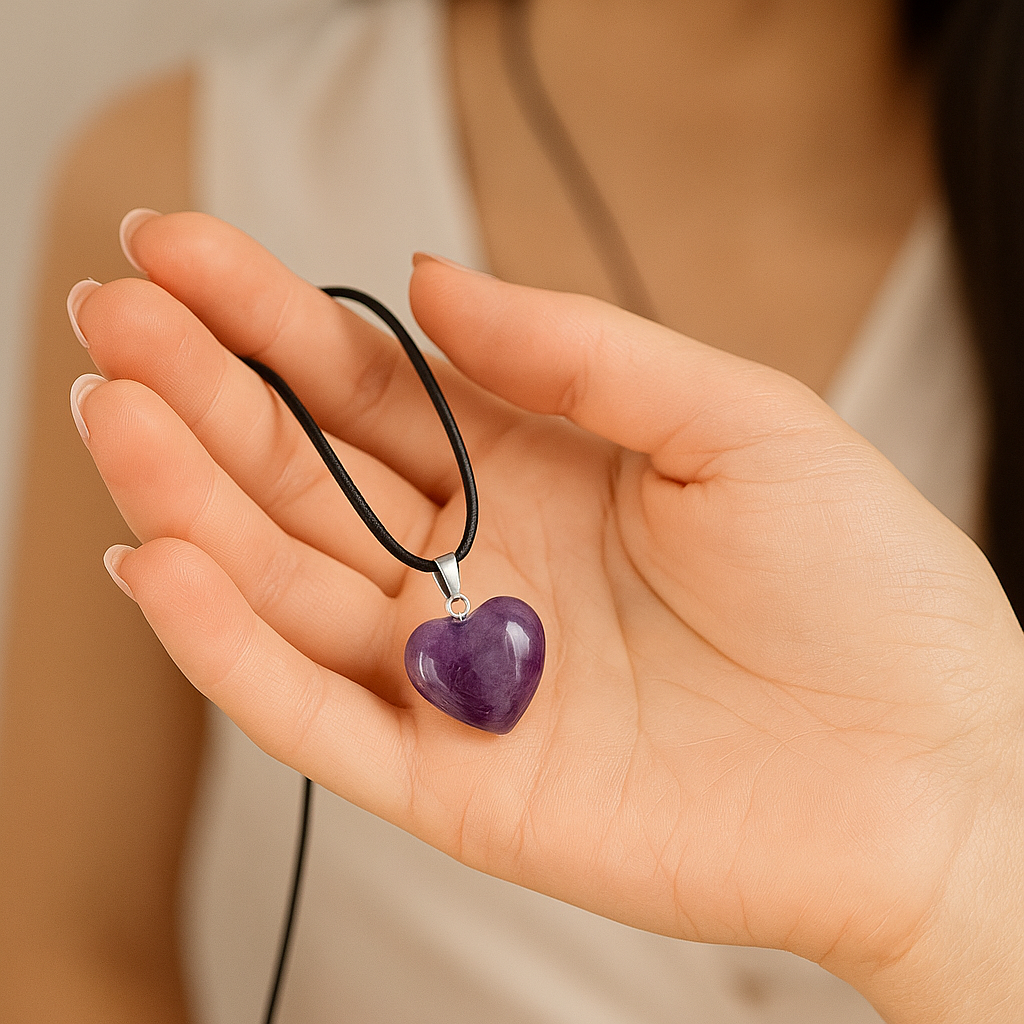 Collar amatista corazón pequeño 1,5 cm