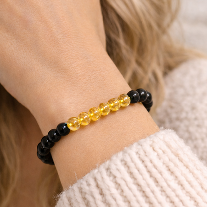 Activa tu abundancia y protección (pulsera Citrino con obsidiana negra bolas 6mm)
