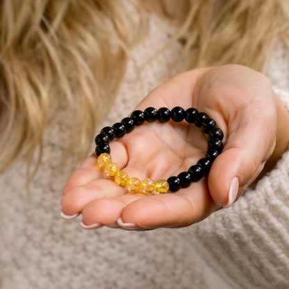 Activa tu abundancia y protección (pulsera Citrino con obsidiana negra bolas 6mm)