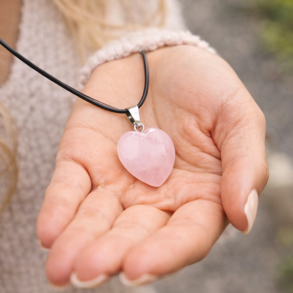 Activa el amor en tu vida (collar corazón cuarzo rosa 2x2 cm)