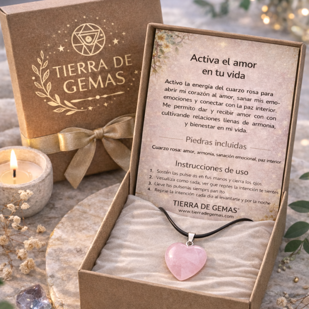Activa el amor en tu vida (collar corazón cuarzo rosa 2x2 cm)