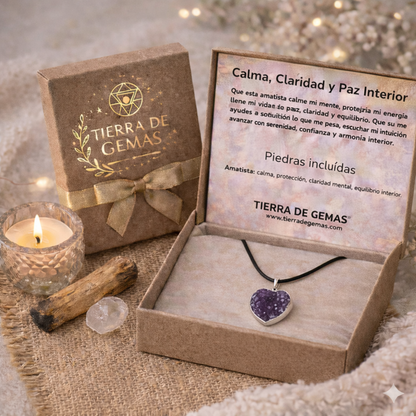 Calma, Protección y Paz Interior (collar corazón drusa amatista 3cm)