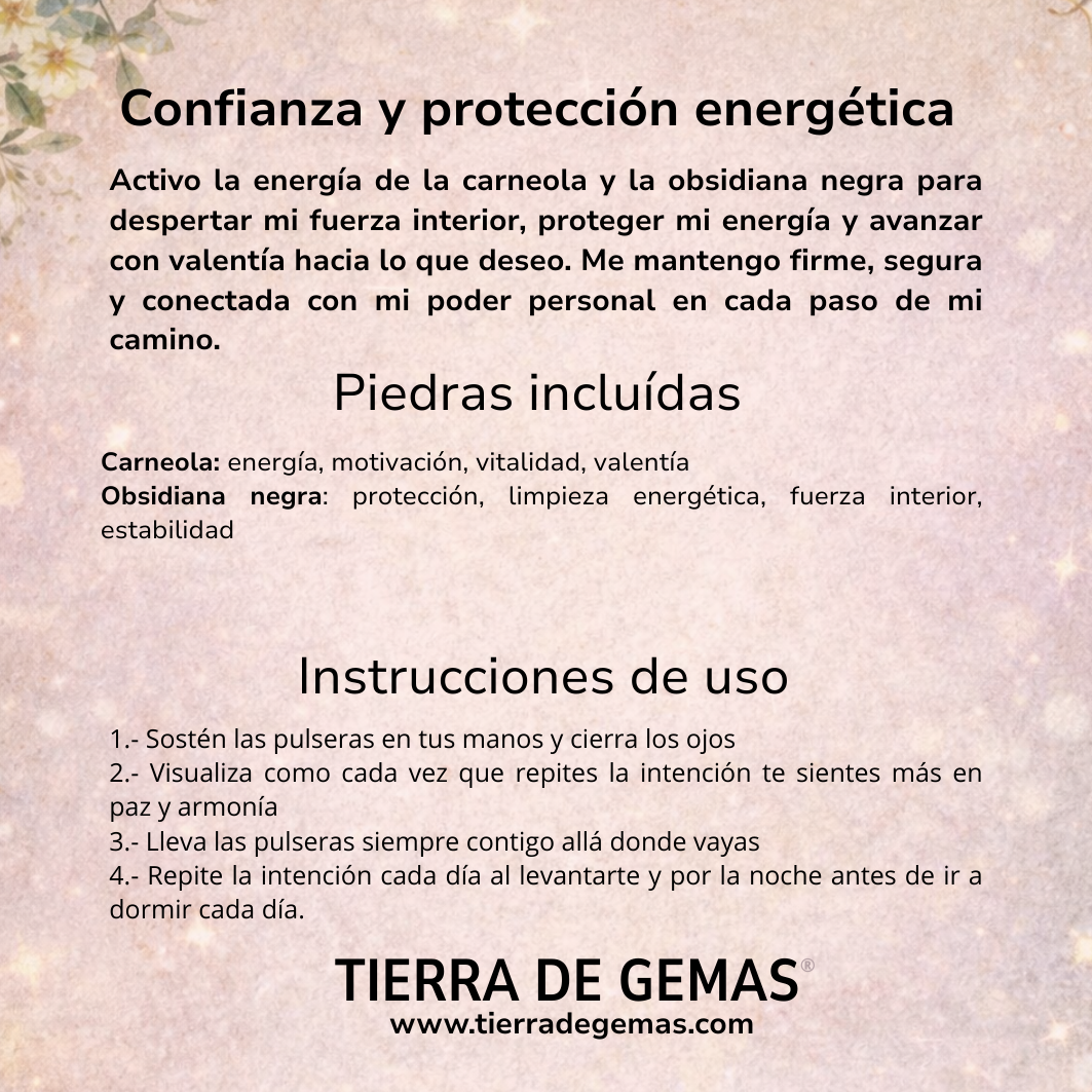 Pulsera carneola con obsidiana negra bolas 4mm