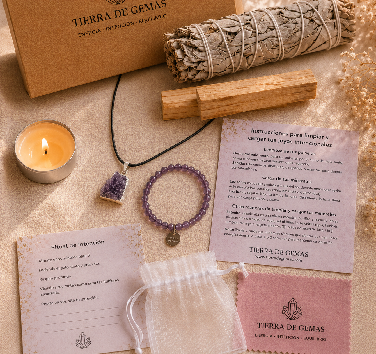 Calma Inquebrantable Con Ritual (pulsera 4mm y collar amatista)