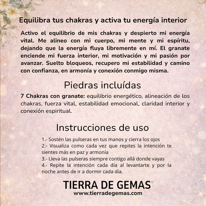 Equilibra tus chakras y activa tu energía interior (pulsera 7 chakras con granate bolas 6mm)