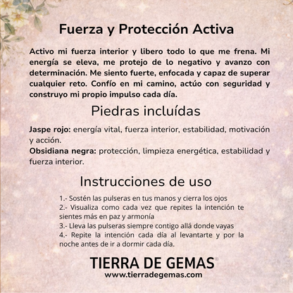 Fuerza y Protección Activa (pulsera Jaspe Rojo Con Obsidiana negra bolas 4mm)