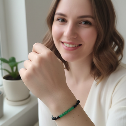 Pulsera jade verde con obsidiana negra 4mm