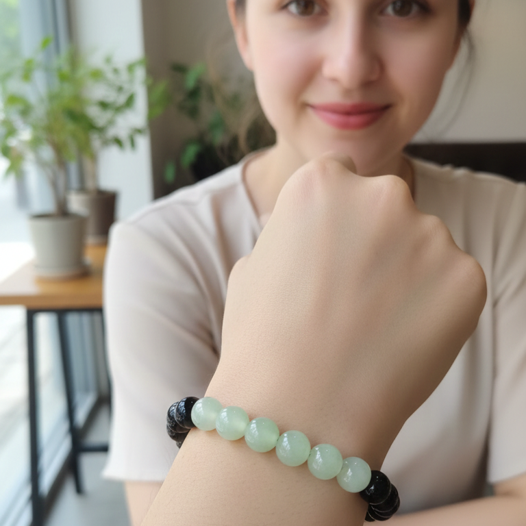 Pulsera jade con obsidiana negra 8mm