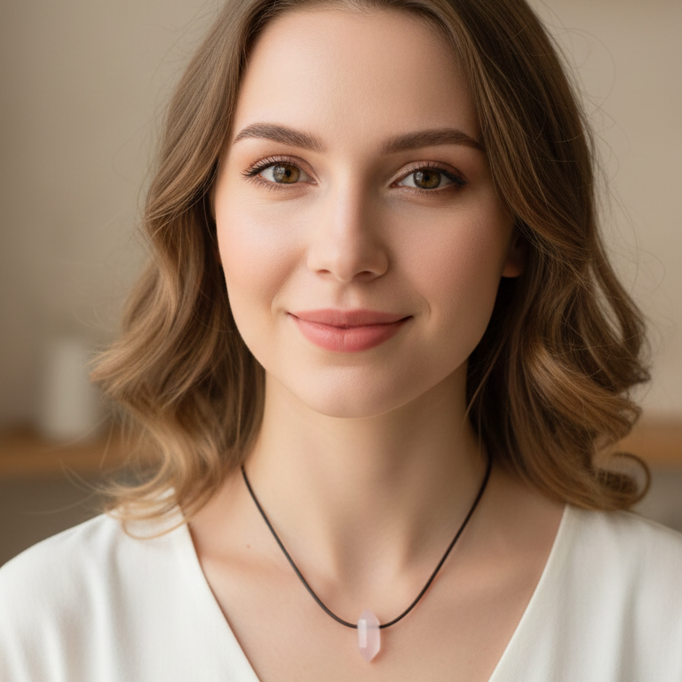 Collar punta cuarzo rosa 1,5 - 2 cm