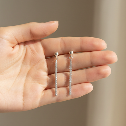 Pendientes largos labradorita bolas talladas 2mm