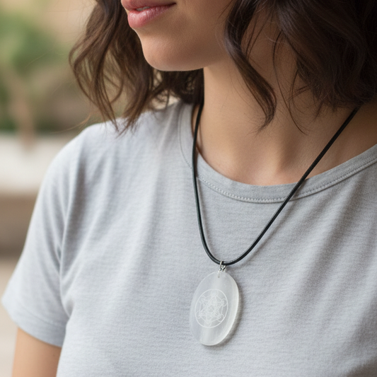 Collar Selenita ovalado con metatron 3-4cm