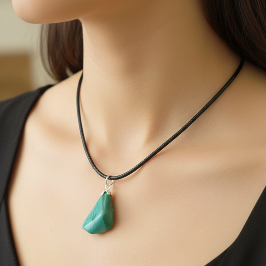 Collar malaquita rodado plata 2-3 cm