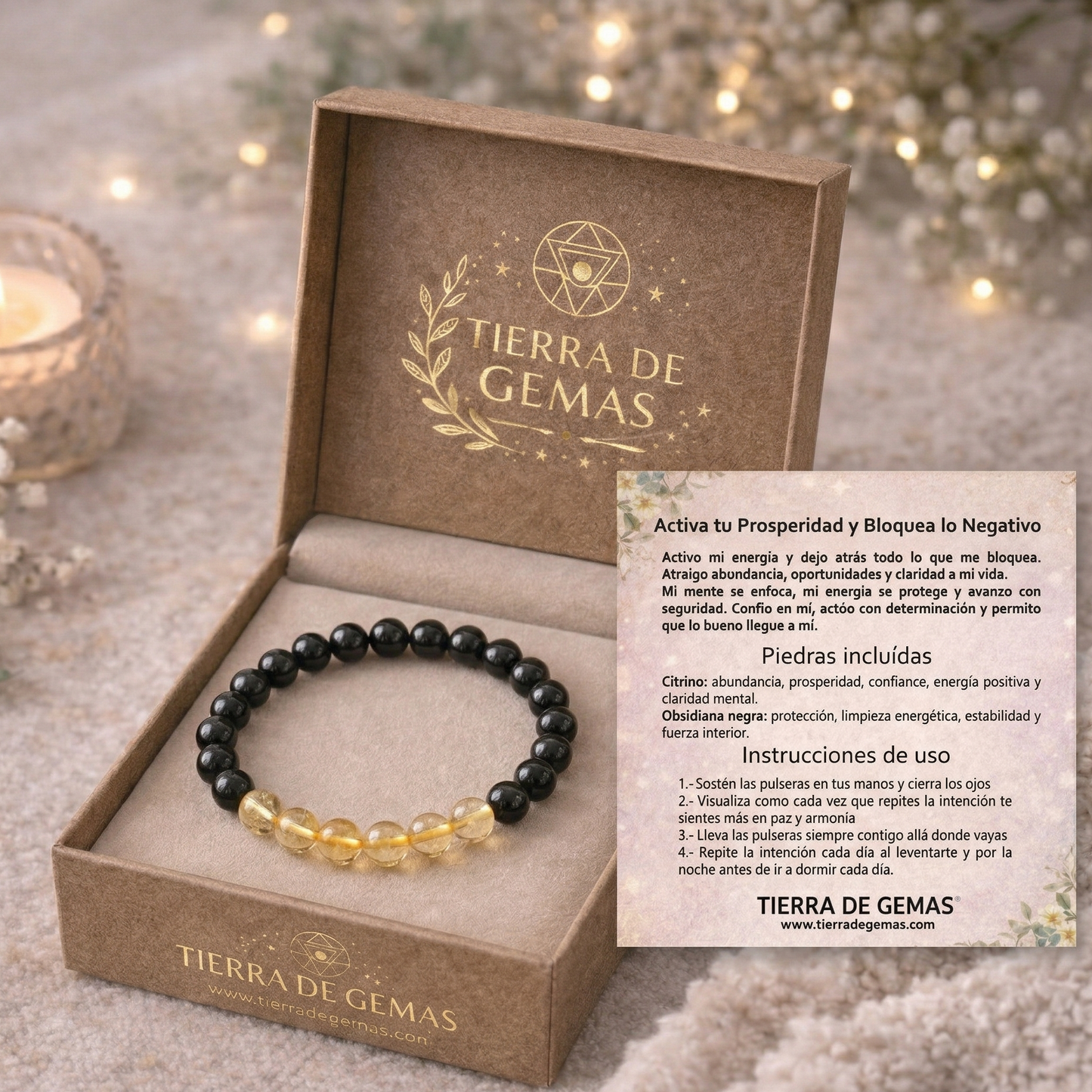 Activa tu Prosperidad y Bloquea lo Negativo (pulsera Citrino con obsidiana negra bolas 8mm)