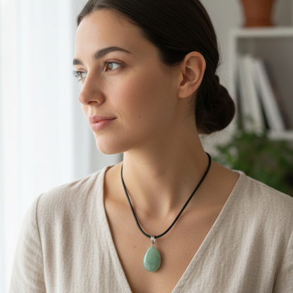 Collar aventurina verde gota 3-4 cm