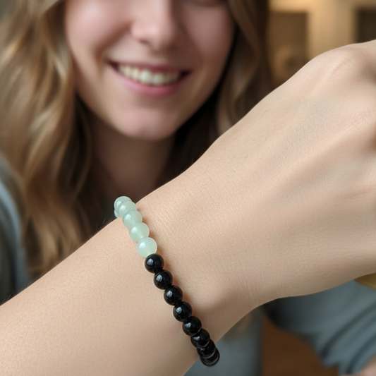 Pulsera jade con obsidiana negra 6mm