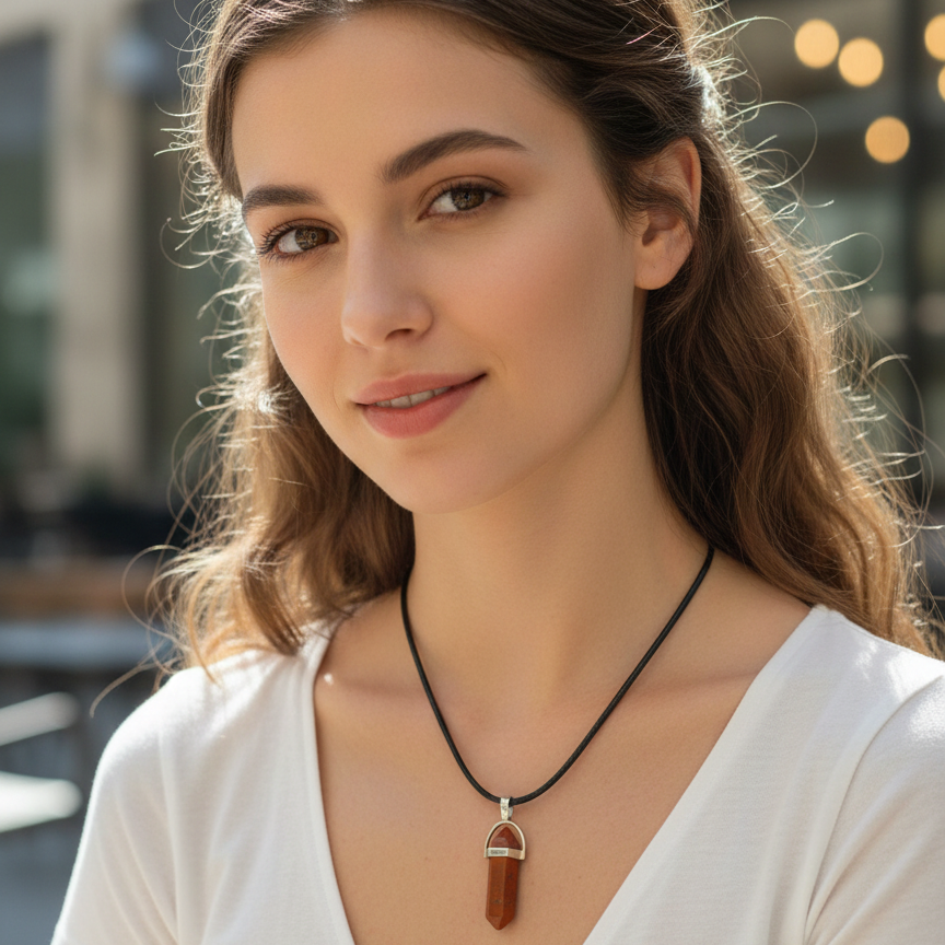 Collar jaspe rojo punta biterminada 3-4 cm