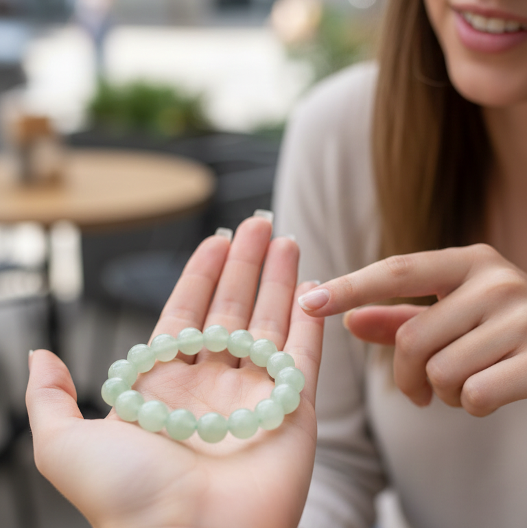 Pulsera cuarzo verde bolas 8mm