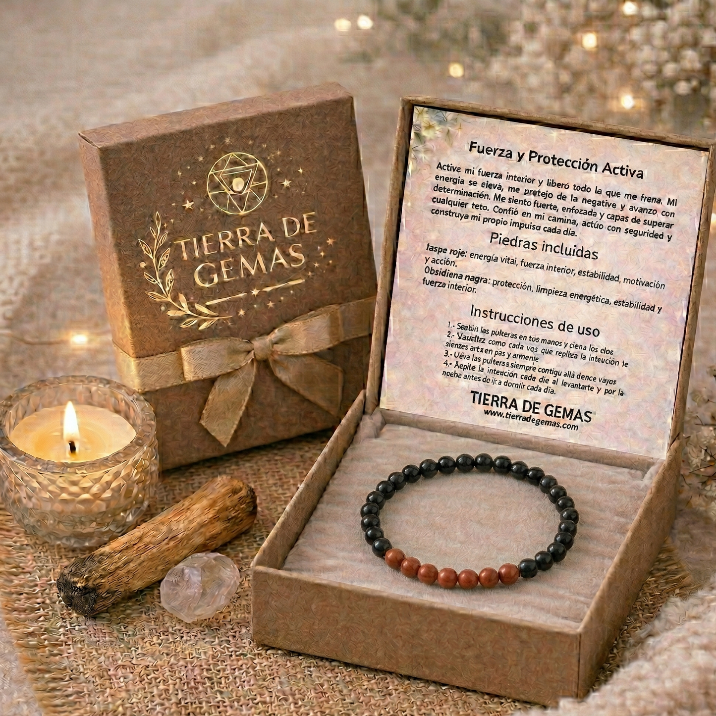 Fuerza y Protección Activa (pulsera Jaspe Rojo Con Obsidiana negra bolas 4mm)