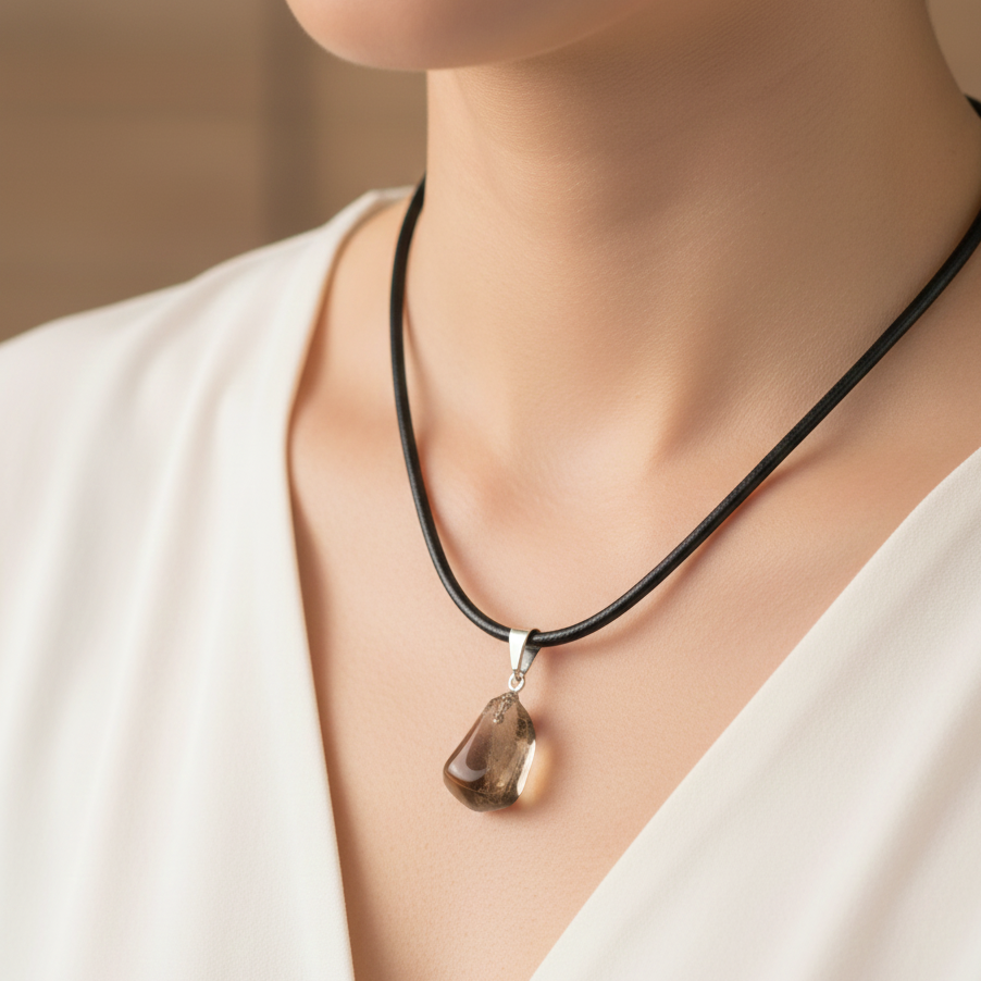 Collar cuarzo ahumado rodado 1-2 cm