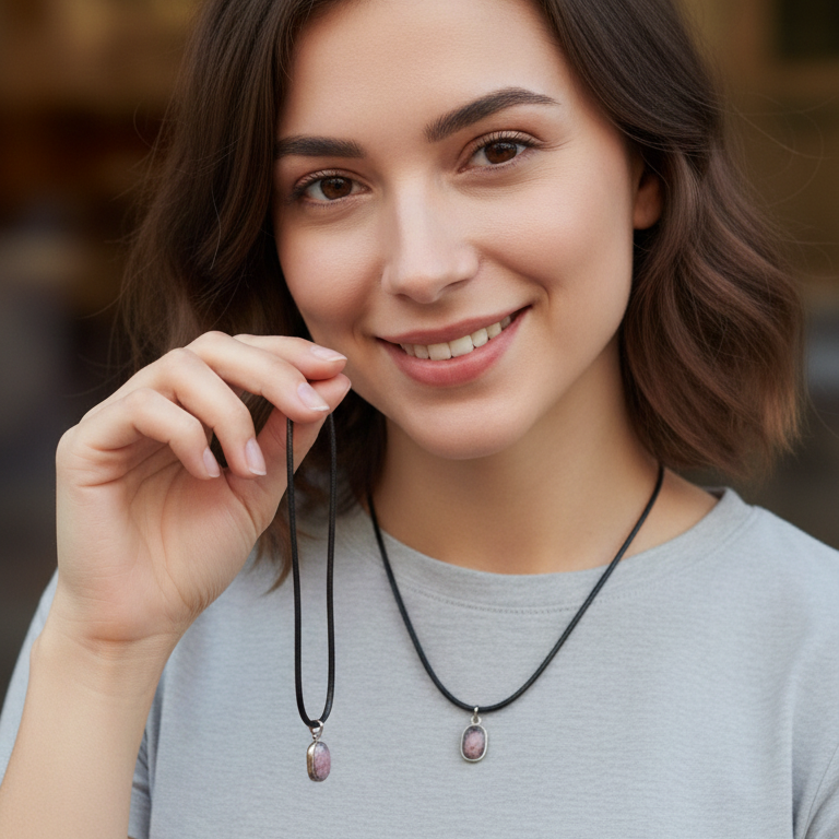 Collar rodonita facetada 1-2 cm