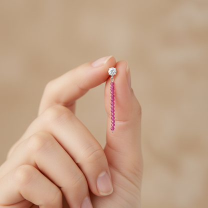 Pendientes largos rubí bolas talladas 2mm