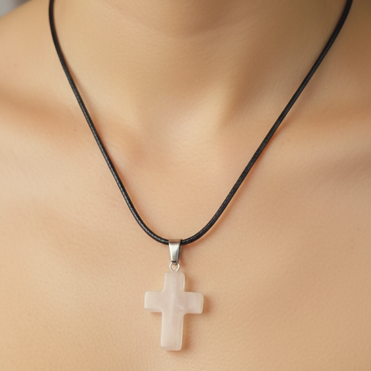 Collar cuarzo rosa cruz 2 cm