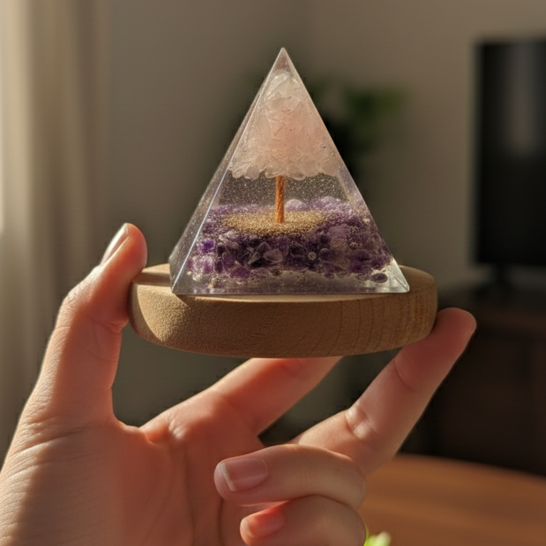 Pirámide 7 chakras orgonita 4,5 cm