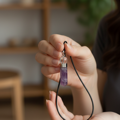 collar punta amatista con bola de cuarzo 3-4 cm