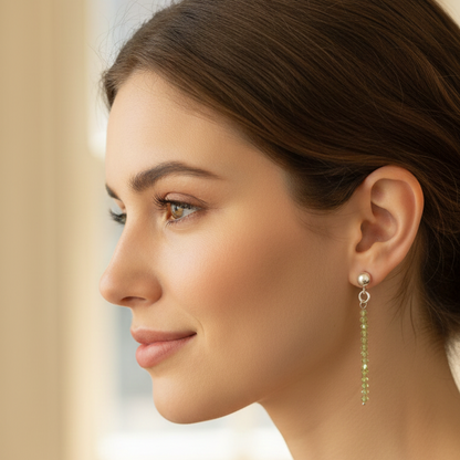 Pendientes largos olivina bolas talladas 2mm