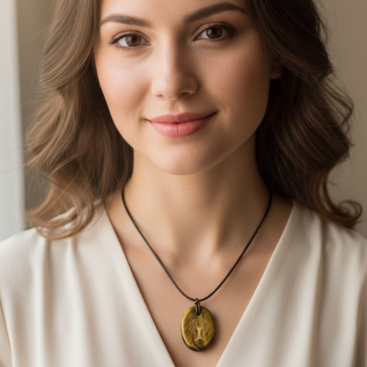 Collar ojo de tigre arbol de la vida plano 3-4 cm